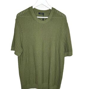 NWT Massimo Dutti Men's Olive Green Short Sleeve Open-Knit Pullover Sweater